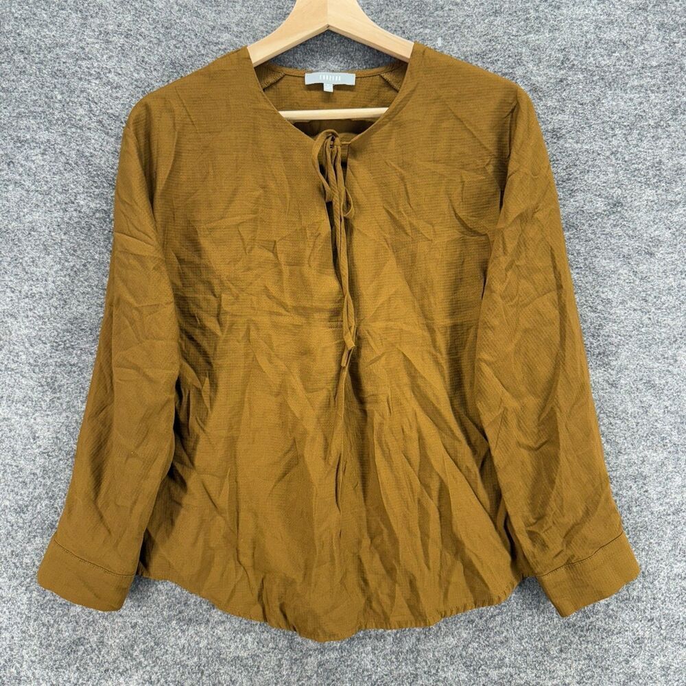 Fun2fun Blouse Women S Small Brown Crew Neck Tasseled Long Sleeve Casual Solid